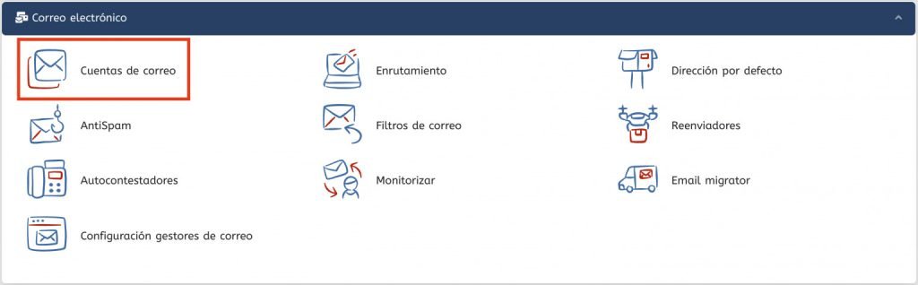 Ejemplo de panel de hosting para crear cuentas de correo corporativo con dominio propio